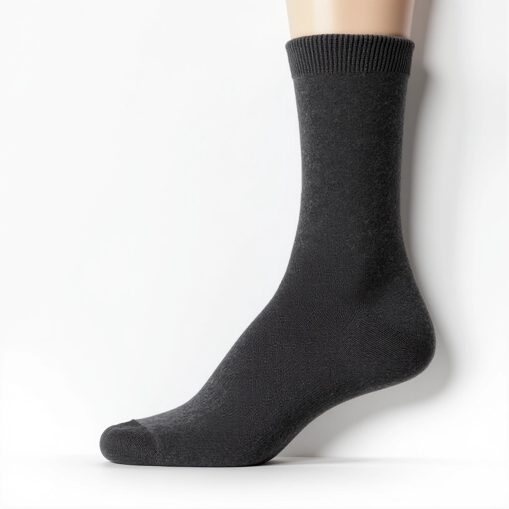 Charcoal wool blend cycling sock laid flat showing merino wool texture and moisture-wicking design