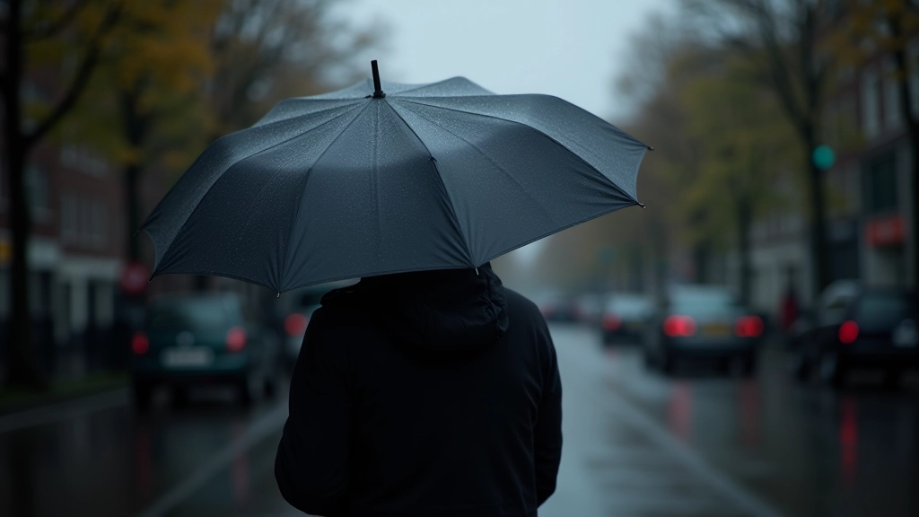 Compact storm umbrella being tested in heavy rain