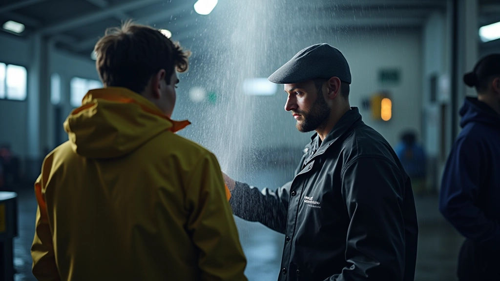 Quality testing process for rain jackets and waterproof gear